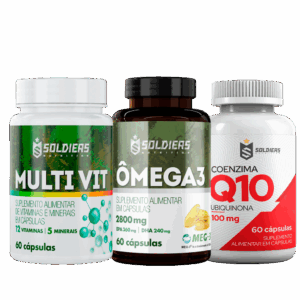 Kit: Coenzima Q10 100mg + Ômega 3 – 60 Caps – 2800mg + Multivitamínico 60 Cap – Soldiers Nutrition