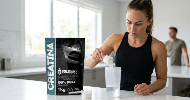 Pessoa preparando creatina Soldiers em shaker para consumo