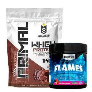 Kit: Whey Protein Primal 1Kg 100% Importado + Pré- Treino Flames – Soldiers Nutrition