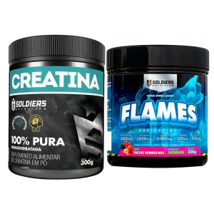 Kit: Creatina Monohidratada Pote 300g 100% Pura + Pré-Treino Flames 200g – Soldiers Nutrition