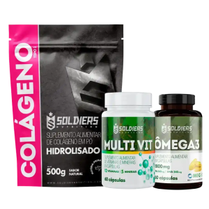 Kit: Colágeno 500g + Ômega 3 + Multivitaminico Soldiers Nutrition