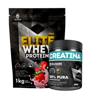 Kit: Whey Protein Elite Pro 1kg + Creatina Monohidratada Pote 300g – 100% Pura Importada – Soldiers Nutrition