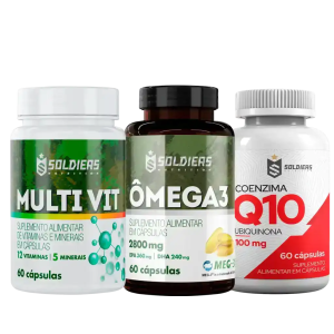 Kit: Coenzima Q10 100mg + Ômega 3 – 60 Caps – 1000mg + Multivitamínico 60 Cap – Soldiers Nutrition