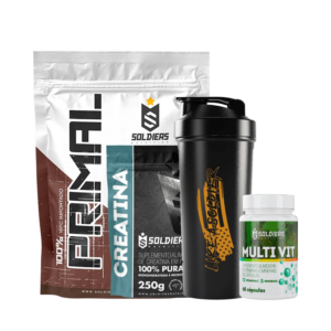 KIT PRIMEIRO PASSO Whey 1Kg, Creatina, Multivitamínico e Coqueteleira