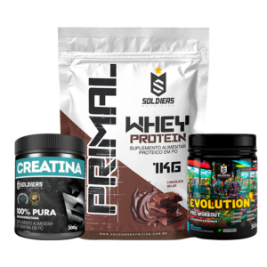 Kit: Whey Primal 1Kg + Creatina 300g + Pré Treino Evolution 300g – Soldiers Nutrition