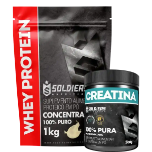 Kit: Whey Protein Concentrado 1Kg + Creatina Monohidratada Pote 300g – 100% Pura Importada – Soldiers Nutrition